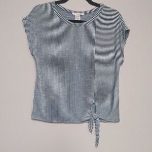 Caution to the Wind Blue and White Cap Sleeve Blouse